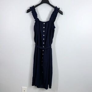 Nicole Miller navy ruffle straps linen blend midi dress size large